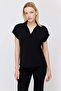 Women's Polo Neck V Cut Short Sleeve Blouse - 4