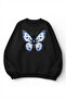 Unisex Soft Textured Butterfly Printed Design Oversize 3 Thread Crew Neck Sweatshirt