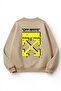 Unisex Soft Textured Off White Printed Design Oversize 3 Thread Crew Neck Sweatshirt