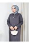 Heart Buttoned Beautiful Sleeved Knitwear Dress Gray - 4