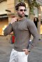 Light Brown Buttoned Polo Collar Patterned over Fit Men's Knitwear Sweater E7520 - 4