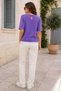 Women's Crew Neck Short Sleeve Mercerized Knitwear Blouse with Drop Back Detail - 3