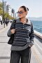 Women's Stripe Patterned Polo Collar Knitted Sweater 265303 -