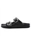 Mk205 Black Genuine Leather Full Covered Cork Sole Double Buckle Unisex Orthopedic Slippers