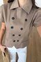 Double Collar Button Detail Lining Short Sleeve Modal Jacket Blazer Mink - 4