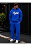 Men's Vintage Script Printed Tracksuit Set / Hooded Sweatshirt and Straight-Leg Bottoms