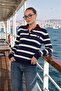 Women's Striped Patterned Collared Button Detailed Knitted Sweater 265230 -