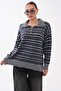 Women's Stripe Patterned Polo Collar Knitted Sweater 265303 - - 2