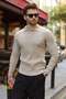 Stone Color Buttoned Polo Collar Patterned over Fit Men's Knitwear Sweater E7520 - 5