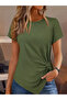 Women's Short Sleeve Crew Neck Asymmetrical Cut Detailed Viscose Blouse 62294 - 3