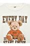Long Sleeve Crew Neck Cotton Three Thread Ribbed Teddy Bear Printed Sweatshirt - 3