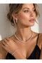 3-Piece Jewelry Set with Pearls and Zircon Stones – Necklace, Earrings, Bracelet – Stylish and Elegant Women's Set - 2