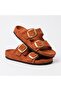 Mk205 Tile Genuine Suede Leather Full Covered Cork Sole Double Buckle Unisex Orthopedic Slippers - 7