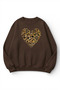 Unisex Soft Textured Leopard Heart Printed Design Oversize 3 Thread Crew Neck Sweatshirt