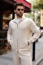Beige Double Zipper Hooded Men's Tracksuit Set E7339 - 2