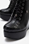 Women's Black Leather Lace-Up 12 cm Wedge Heeled Platform Boots Lad - 6