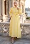 Pearl Button Detailed Ruffle Hijab Dress Yellow Hnt0317 - 2