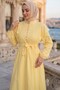 Pearl Button Detailed Ruffle Hijab Dress Yellow Hnt0317 - 5
