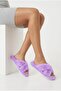 Women's Plush House Slippers with Cross Straps, Open Toe, Soft Non-Slip Sole, Lightweight Winter Comfortable Home Slippers