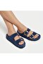 Mk205 Navy Blue Genuine Suede Leather Full Covered Cork Sole Double Buckle Unisex Orthopedic Slippers - 8