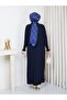 Pleated Sleeves Buttoned Knitwear Dress Navy Blue - 7