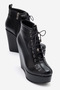 Women's Black Leather Lace-Up 12 cm Wedge Heeled Platform Boots Lad - 4