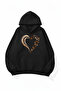 Unisex Soft Textured Leopard and Butterfly Heart Printed Design Oversize 3 Thread Hoodie Sweatshirt