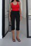Capri Pants with Decorative Front Pockets and Zipper, Black - 2