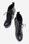 Women's Black Leather Lace-Up 12 cm Wedge Heeled Platform Boots Lad - 8