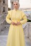 Pearl Button Detailed Ruffle Hijab Dress Yellow Hnt0317 - 3
