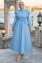 Pearl Button Detailed Ruffle Hijab Dress Baby Blue Hnt0317 - 5