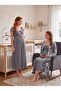 New Season Smoked Summer Patterned Lace Detailed Special Design Breastfeeding Feature 100% Cotton Maternity Nightgown Set - 7