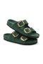 Mk205 Green Genuine Suede Leather Full Covered Cork Sole Double Buckle Unisex Orthopedic Slippers - 5