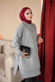 Gray Crew Neck Mercerized Loose Knitwear Tunic with Cufflinks - 4