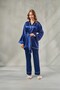 Women's Kimono Satin Dressing Gown and Long Pajama Set Peony & Belted Piping Stylish Home Wear Set Nightgown Set