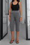 Gray Fabric Capri Pants with Decorative Front Pockets and Zipper - 3