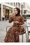 Women's Plus Size Patterned Woven Viscose Fabric Long Dress - 3
