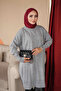 Gray Crew Neck Mercerized Loose Knitwear Tunic with Cufflinks