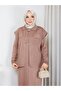 Full Length Stylish Knitwear Suit with Vest - Tan - 4