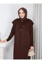 Full Length Stylish Knitwear Set with Vest in Brown Color - 4