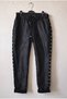 Italian Black Pocketed, Side Striped, Elastic Waist, Narrow Leg, Faux Leather Woven Trousers 95 55 - 2