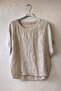 Italian Beige Pool Collar Short Sleeve Sequined Casual 100% Linen Woven Blouse 63 64 - 2