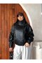Women's Stand Collar Zippered Leather Jacket with Rubber Detail - 3