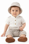 Baby Boy Ecru Beige Striped Muslin Jumpsuit with Pockets and Hat