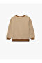Label Detailed Shirred Crew Neck Long Sleeve Oversize Striped Sweatshirt - 2