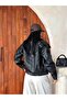 Women's Stand Collar Zippered Leather Jacket with Rubber Detail - 4