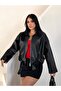 Women's Zippered Belted Oversize Leather Jacket - 4
