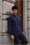 Lorenzo Premium High Collar Viscose Half-Zip Men's Knitwear Sweater - Navy Blue - 6