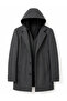 Men's Windproof Wool Blend Zipper Detailed Hooded Cashmere Coat