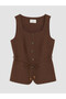 Vizyon New Season Brown Belted Linen Blend Women's Classic Vest - 5